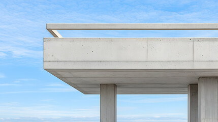 Fototapeta premium Modern concrete balcony against blue sky; architectural detail for design inspiration