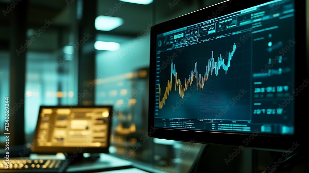 Poster stock market data displayed on computer screen