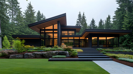 Modern House Exterior in Forest Landscape