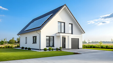 Modern House with Solar Panels in Rural Setting