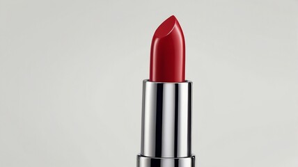 Obraz premium Close-Up of Red Lipstick in Silver Tube Against White Background