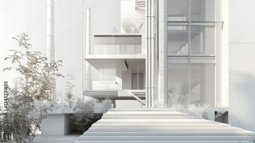 Poster modern house structure featuring innovative architecture with clean lines and large glass windows, s