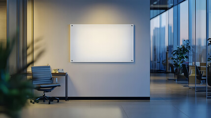 rectangular sign with a frosted glass finish mounted on a contemporary office wall 