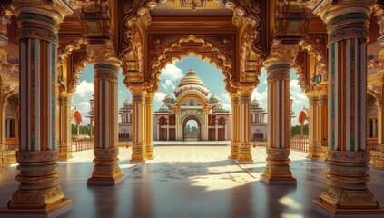 Obraz premium Magnificent Palace Architecture: A Golden Gateway to Opulence