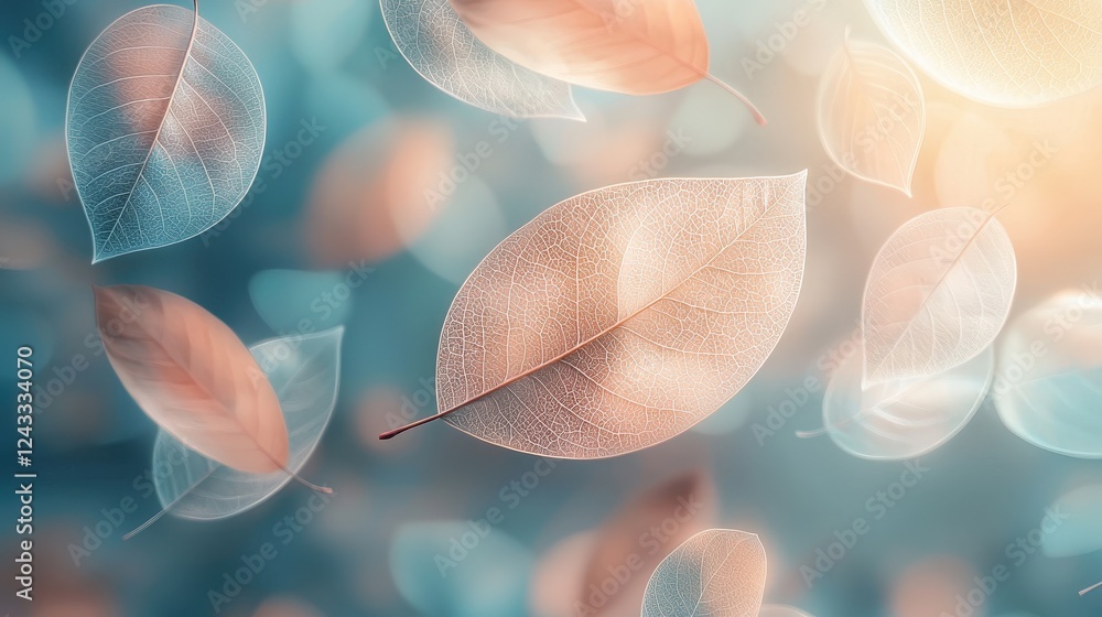 Aufkleber delicate leaves floating ethereally in soft focus with warm tones and gentle light creating a dreamy