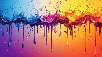 Fototapeta premium Vibrant Abstract Colorful Paint Splash with Dripping Paint Effect in Shades of Blue, Purple, and Orange