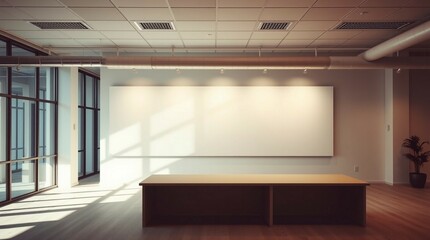 cool light interior design, minimalistic modern scandinavian style, empty wall, mockup template, Sunlit minimalist modern office interior of generative ai