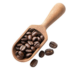 Fototapeta premium Coffee beans in a wooden scoop on a white isolated background.