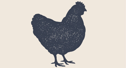 Chicken, hen. Sketch artwork black silhouette chicken with texture. Vintage retro print, chicken, hen sketch ink pencil style drawing, engrave old school. Vector Illustration