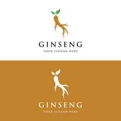 Logo design and natural ginseng herb plant leaves. Logo for business, herbs, flowers.