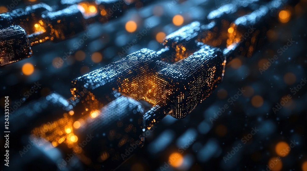 Aufkleber abstract representation of interconnected chains glowing with light against a dark background