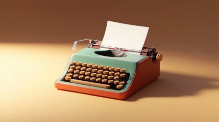 A vintage typewriter rests on a wooden table, with a blank sheet of paper ready for writing, evoking a sense of nostalgia and creativity.