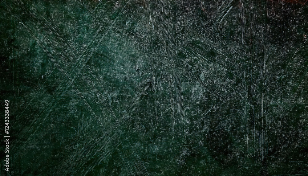 Poster dark scratched green textured background with rough distressed surface, abstract grunge backdrop for