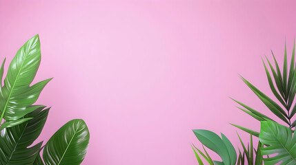 Tropical leaves against a pink background.  Possible use for wall art, posters or social media
