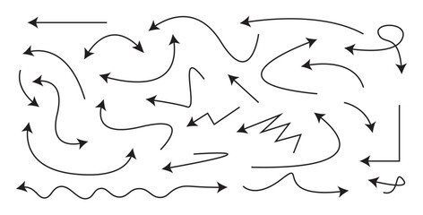 Hand drawn arrow set. Thin arrows set for business plan. vector illustration