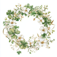 Elegant floral wreath illustration in realistic boho style water color