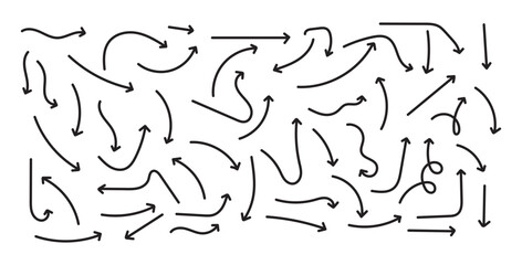 Hand drawn arrow set. Thin arrows set for business plan. vector illustration