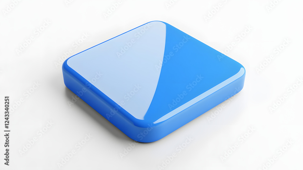 Poster blank mobile application icon, button - blue square with round corners. 3d rendering, white backgrou