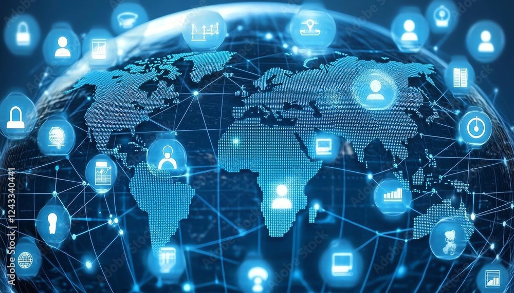 Poster 3d rendering of a digital world map globe