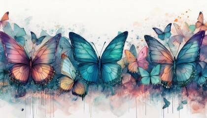 creative seamless border frame of colorful delicate butterflies on white background; concept for cards or backgrounds