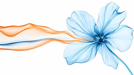 Abstract blue flower with orange smoke, white background, design element