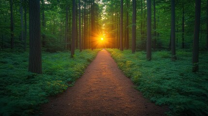 Fototapeta premium Sunset path forest nature landscape serenity
