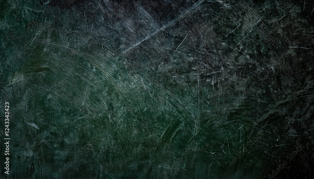 Poster dark scratched green textured background with rough distressed surface, abstract grunge backdrop for