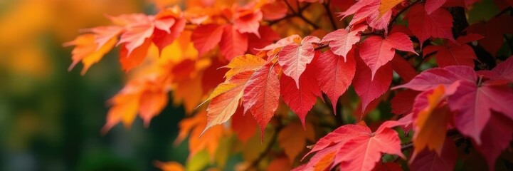A colorful mix of red, orange, and yellow leaves on a bush, trees, fall colors, autumn leaves