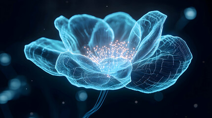 Fototapeta premium Abstract glowing flower in a dark background; artistic digital illustration for a nature-themed display or wallpaper