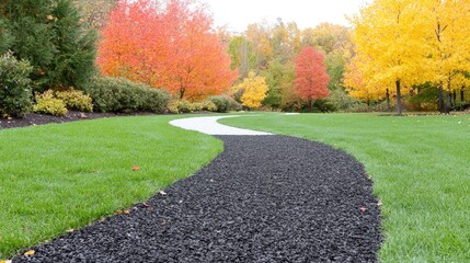 Fototapeta premium Winding path, autumn leaves, park, nature walk