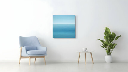 Abstract ocean painting displayed in modern room