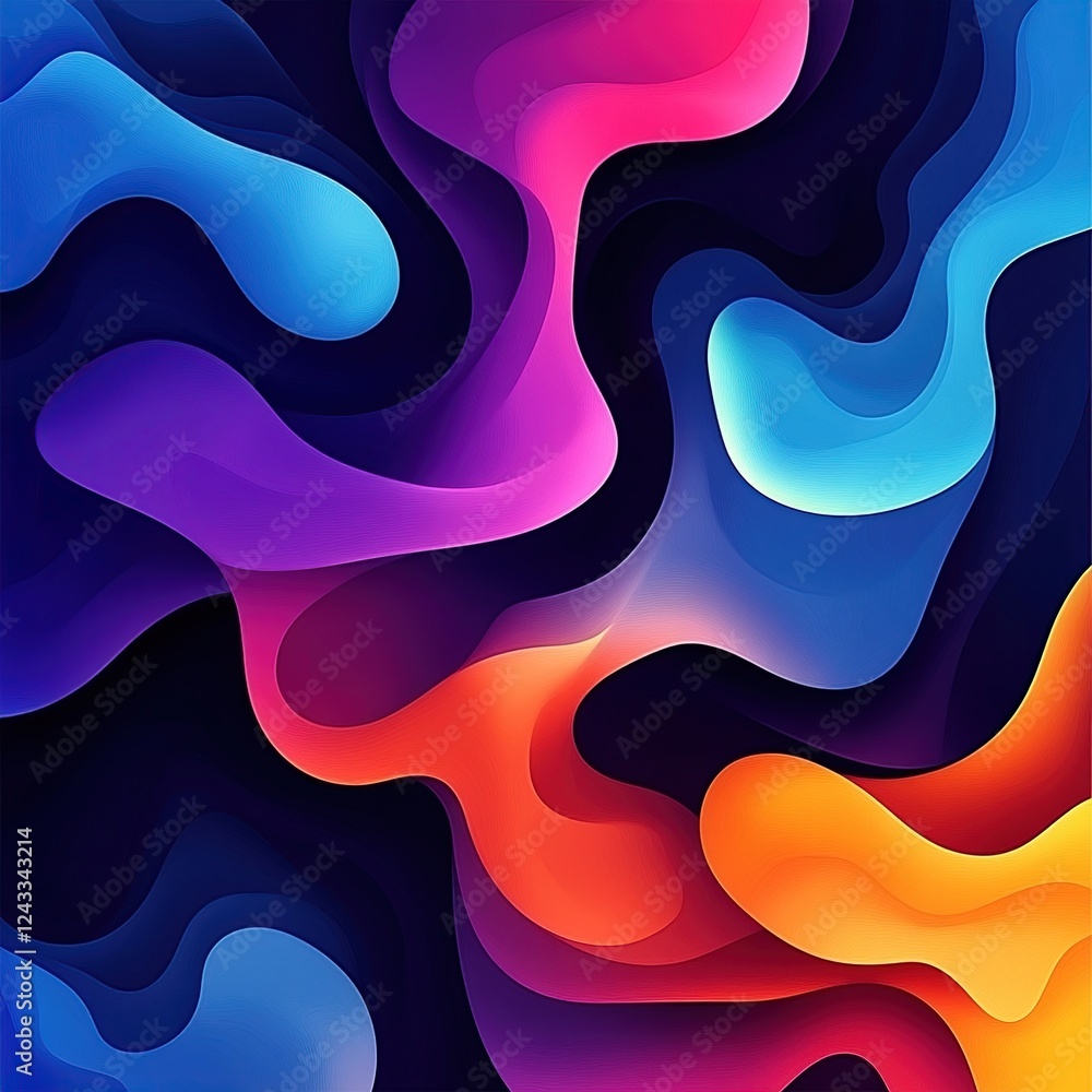 Poster vibrant color waves abstract design: fluid shapes, gradient hues, dynamic curves, smooth transitions