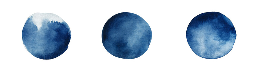 Indigo Watercolor Circles Abstract Blue Paint Texture Background Design Elements, Transparent Background, Ai Generative Images