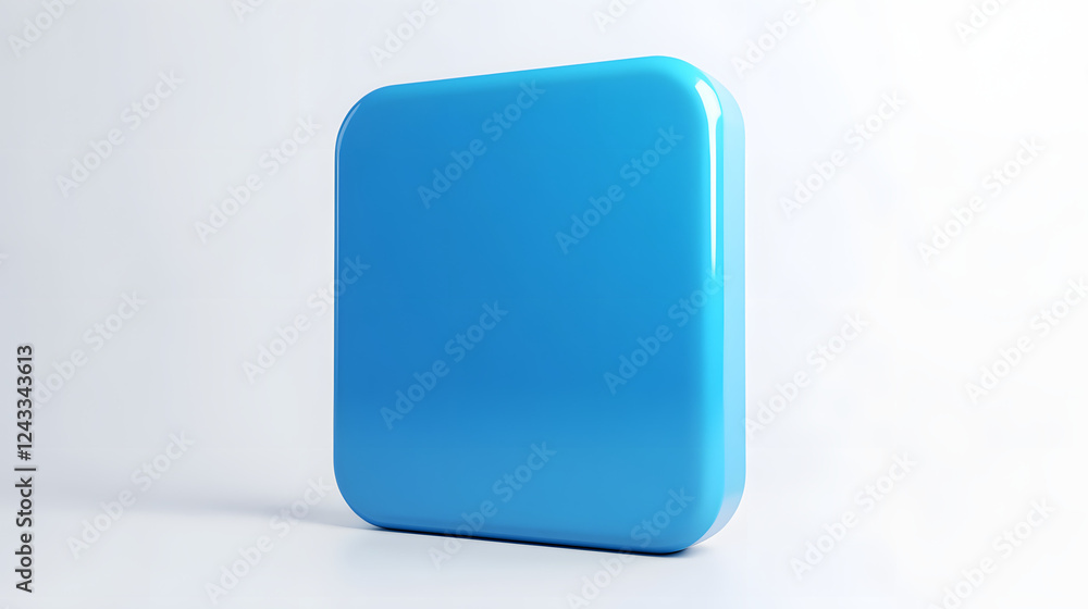 Aufkleber blank mobile application icon, button - blue square with round corners. 3d rendering, white backgrou