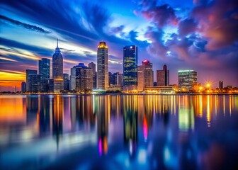 Fototapeta premium Detroit Nightscape: City Skyline and Riverfront Illumination, May 13, 2023