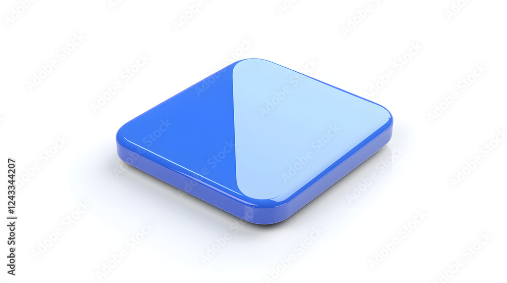 Poster blank mobile application icon, button - blue square with round corners. 3d rendering, white backgrou