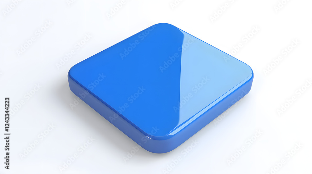 Aufkleber blank mobile application icon, button - blue square with round corners. 3d rendering, white backgrou