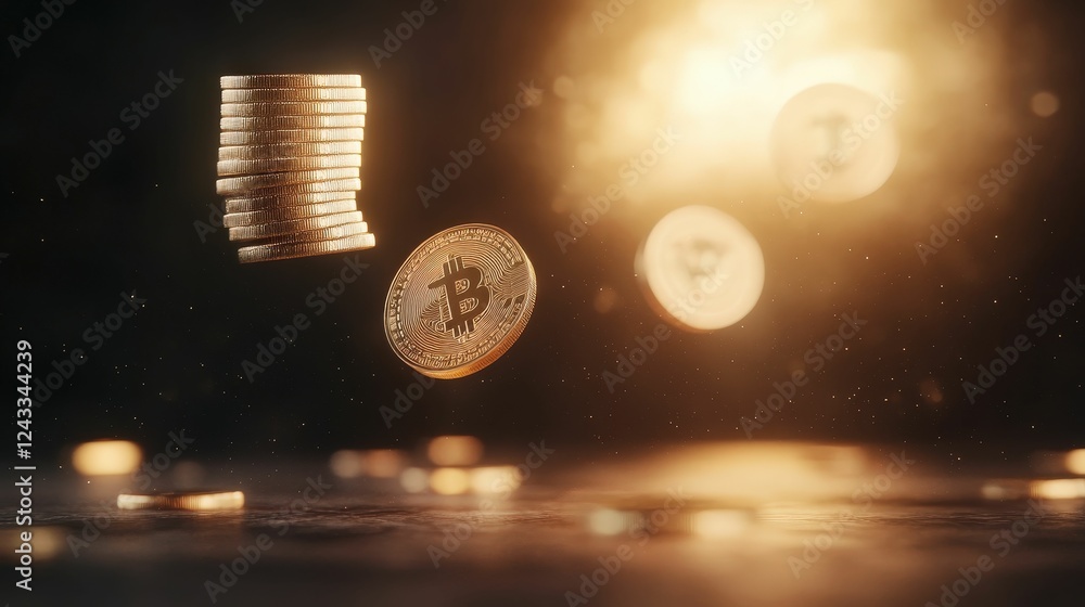 Aufkleber a glowing scene with floating coins, emphasizing wealth and investment in a captivating, illuminated