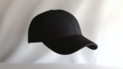 A highly detailed side-view black cap mockup with fine stitching and fabric texture. Great for showcasing corporate logos, fashion accessories, and custom branding.