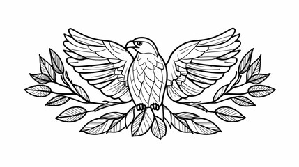 Bird in flight, stylized design, leaf frame, art print