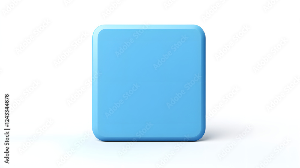 Poster blank mobile application icon, button - blue square with round corners. 3d rendering, white backgrou