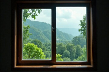 Descripci?n de lluvia en ventana con fondo paisaje, lluvia, ventanas