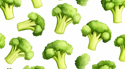 Broccoli pattern on white background, healthy food, food illustration, visual representation, digital art, stock image, suitable for recipes, food design, or healthy eating