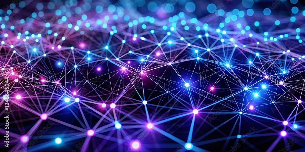 Aufkleber digital network: glowing nodes & interconnected web - abstract technology stock photo