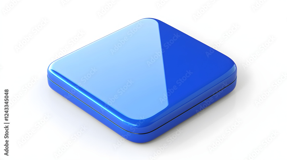 Aufkleber blank mobile application icon, button - blue square with round corners. 3d rendering, white backgrou