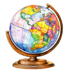 Watercolor world globe is ready to show continents and countries