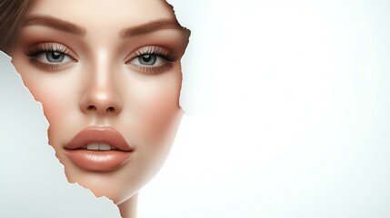 Fototapeta premium Stunning close-up of a woman's face emerging from a torn paper background, highlighting beauty and elegance.