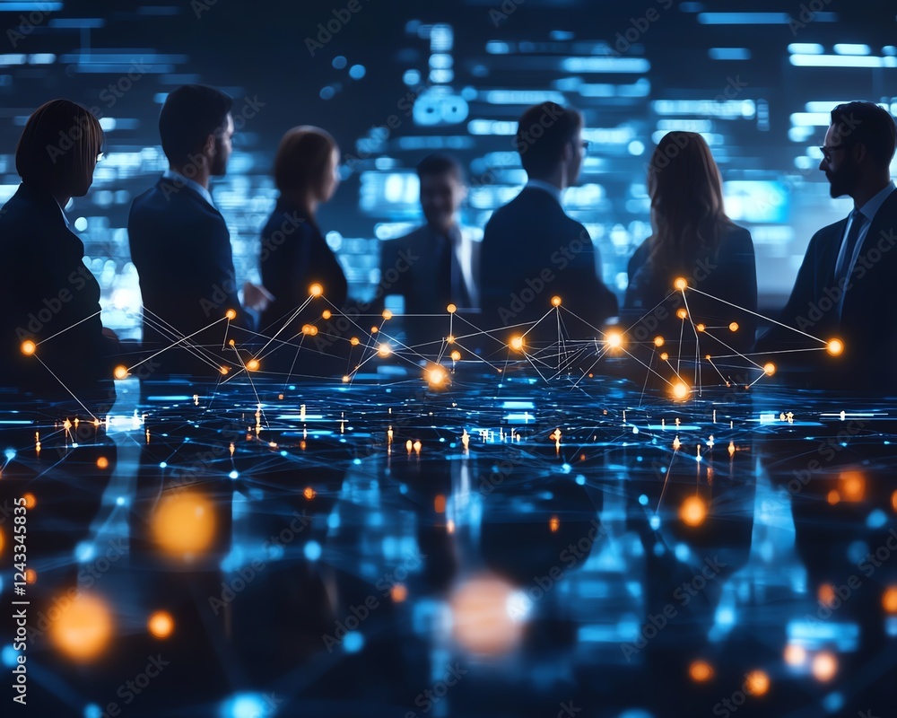 Leinwandbilder business team collaborating on a digital platform, interconnected through global networks, teamwork 