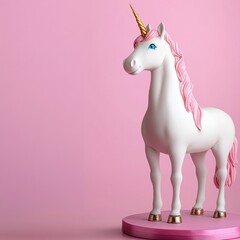whimsical unicorn cake on the right side of the image, against a soft pastel background that enhances sweetness