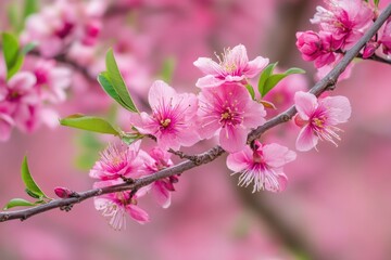 Fototapeta premium Pink Blossom Delight: A Springtime Serenade of Delicate Peach Blossoms